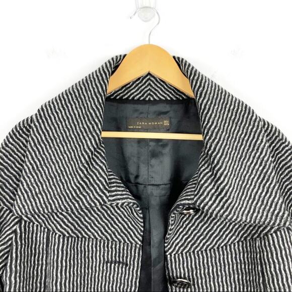 Zara wool retro jacket with big buttons gray and black pattern, wide sleeves  M - Picture 5 of 16